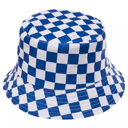 Blue and White Checkerboard Bucket Hat