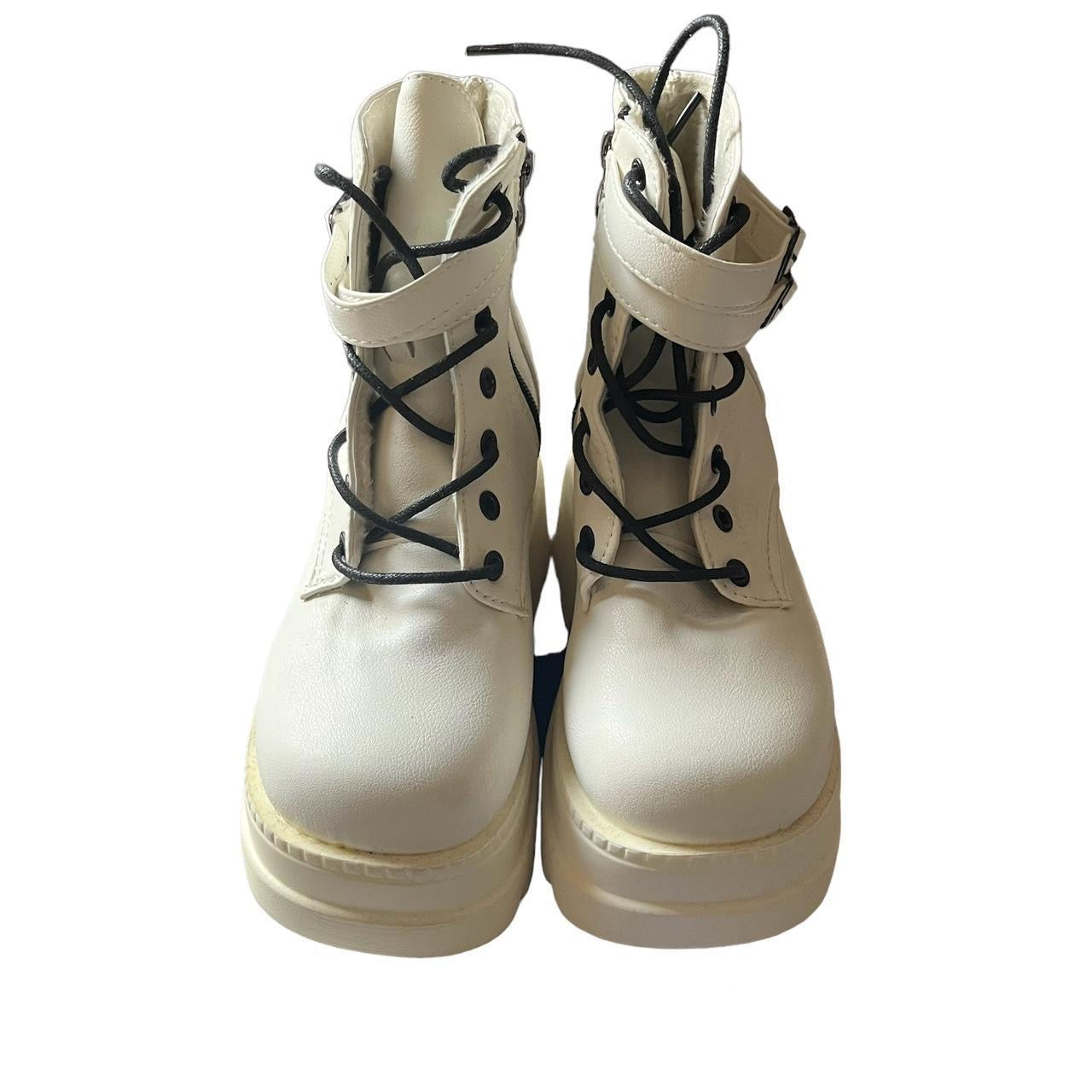 White Punk Chunky Platform Combat Boots