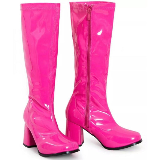 Hot Pink Patent Faux Leather Go Go Knee High Boots