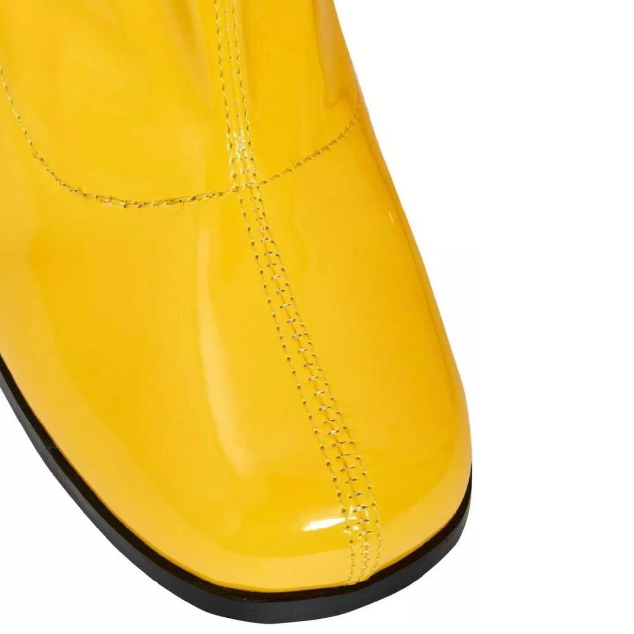 Yellow Patent Faux Leather Go Go Knee High Boots