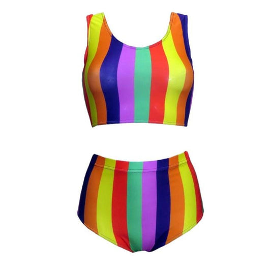 Multicoloured Striped Shorts Crop Top Co-Ord Festival Set