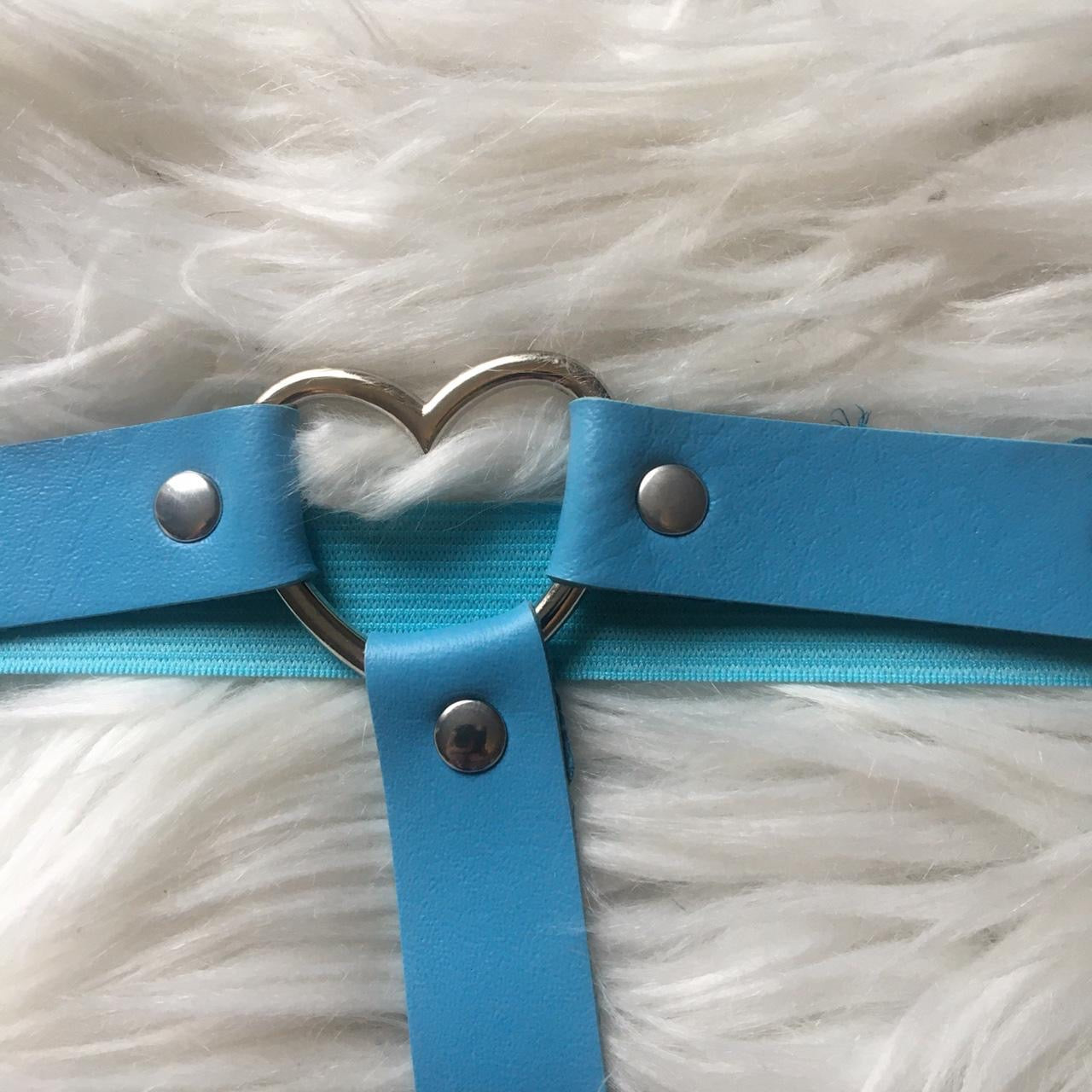Blue Faux Leather Heart Leg Harness