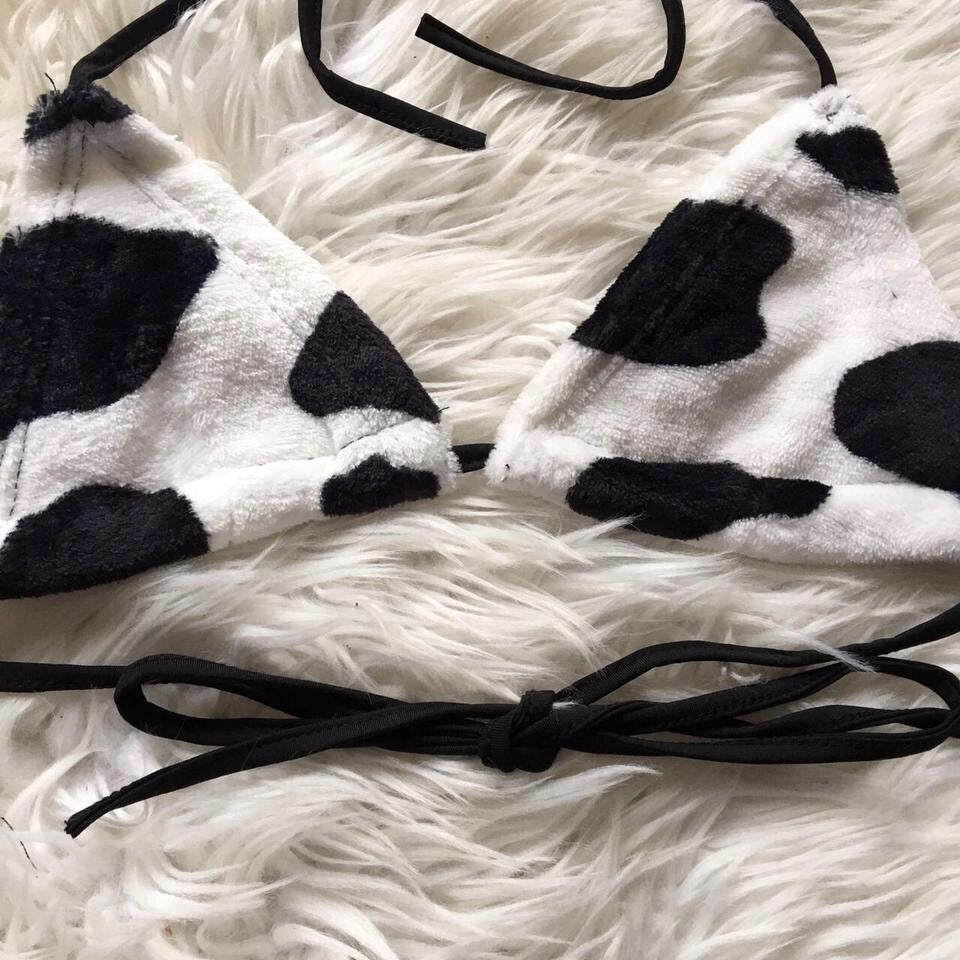 Cow Print Fluffy Triangle Cup Bralet