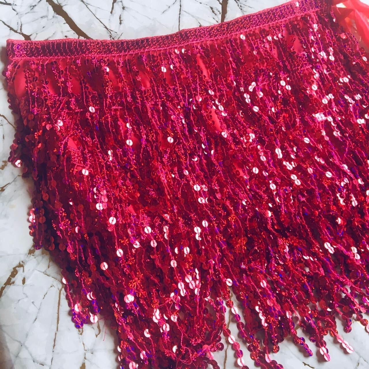 Pink Sequin Tassel Mini Wrap Skirt