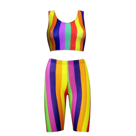 Multicoloured Striped Shorts Crop top Co-Ord Festival Set