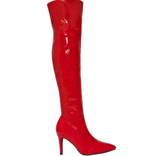 Red Patent Over Knee Stiletto Heel Boots