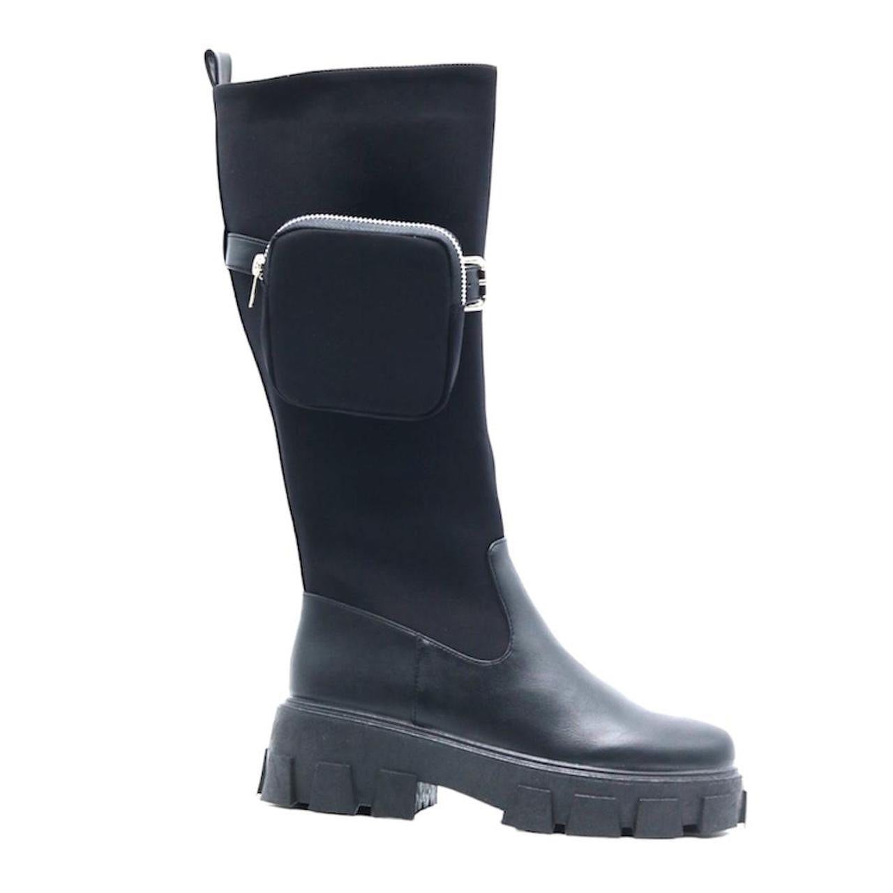 Black Knee High Sock Purse Chunky Boots