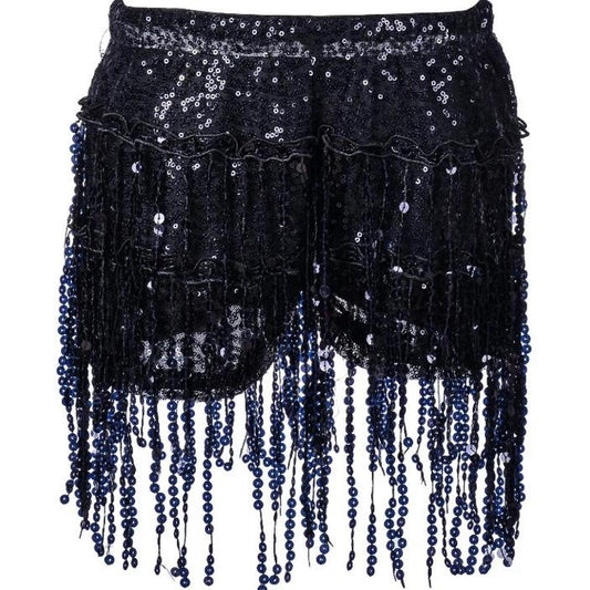 Black Sequin Tassel Party Shorts