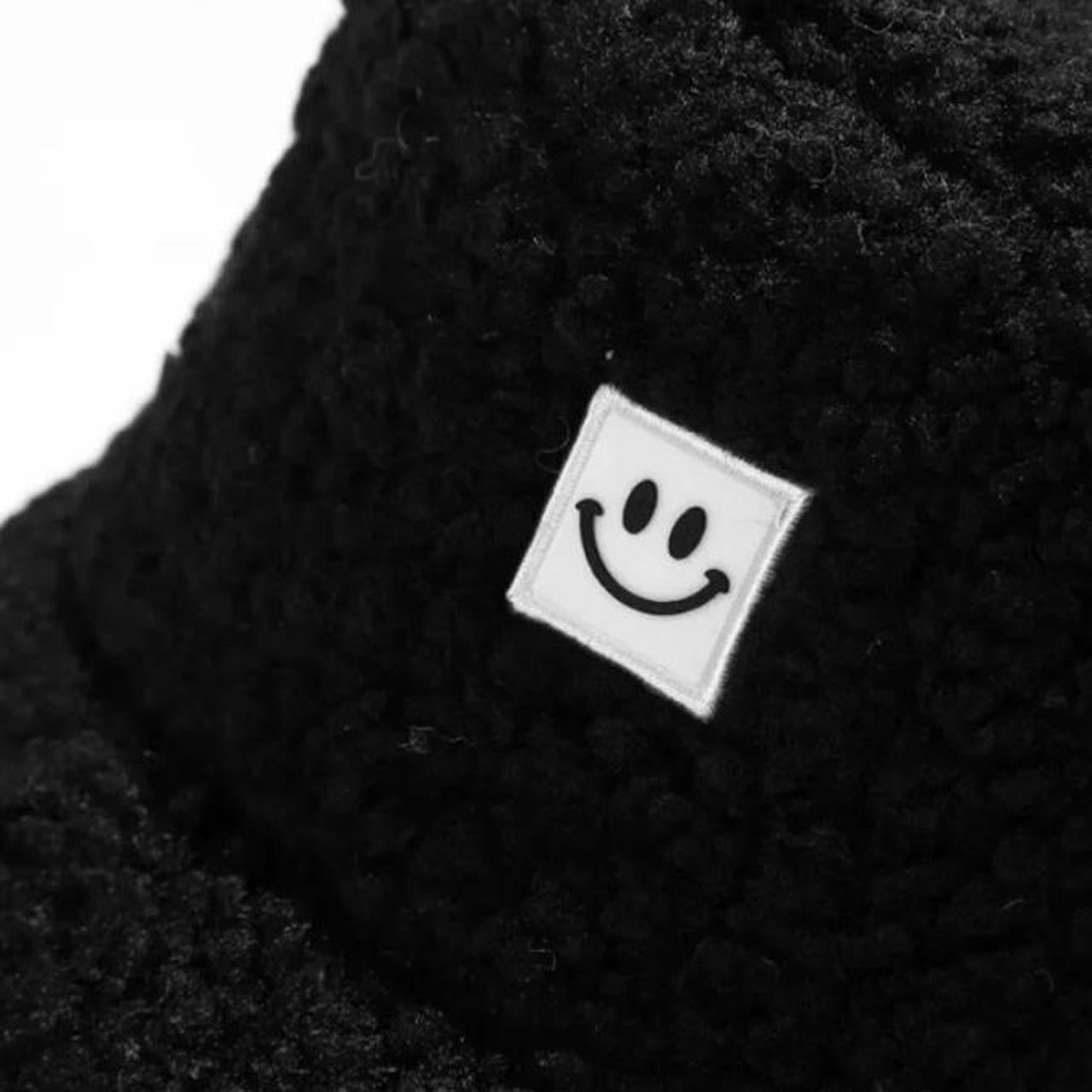Black Fuzzy Smiley Face Bucket Hat