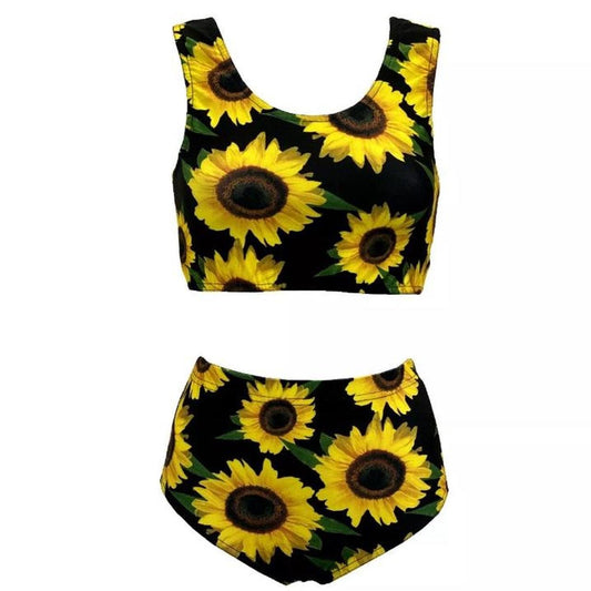 Sunflower Print Shorts Crop Top Co-Ord Festival Set