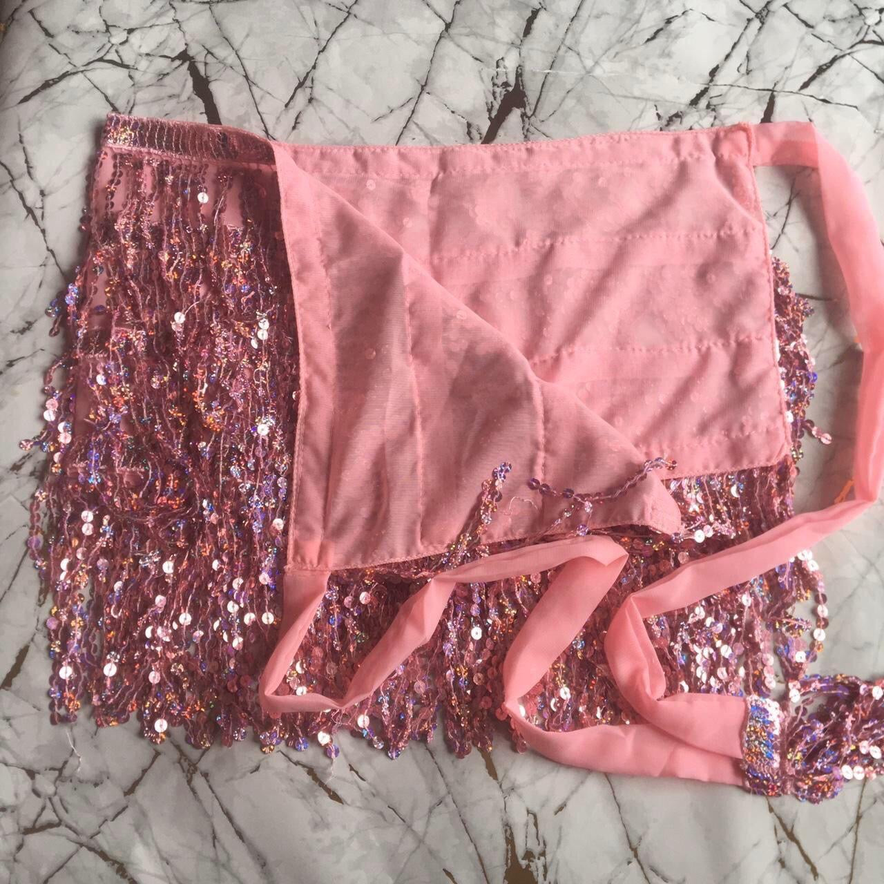 Pastel Pink Sequin Tassel Wrap Mini Skirt