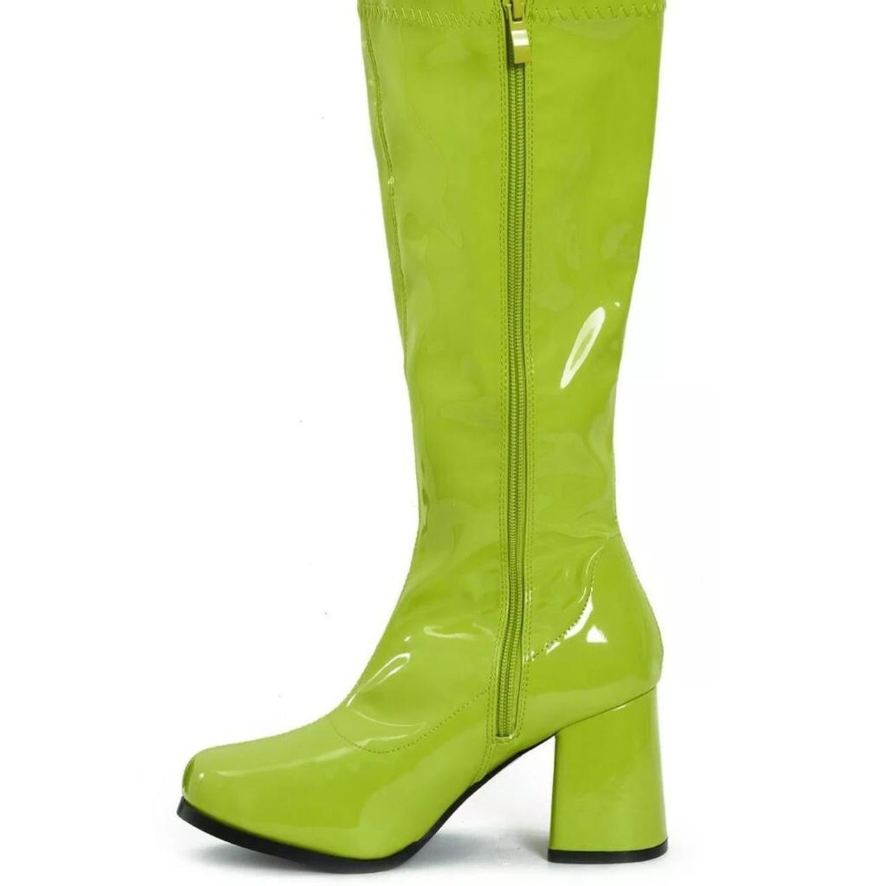Green Patent Faux Leather Go Go Knee High Boots