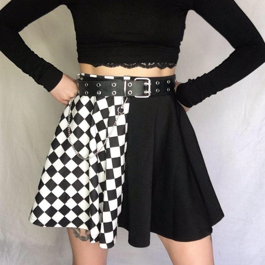 Black and White Checkerboard Gothic Skater Skirt