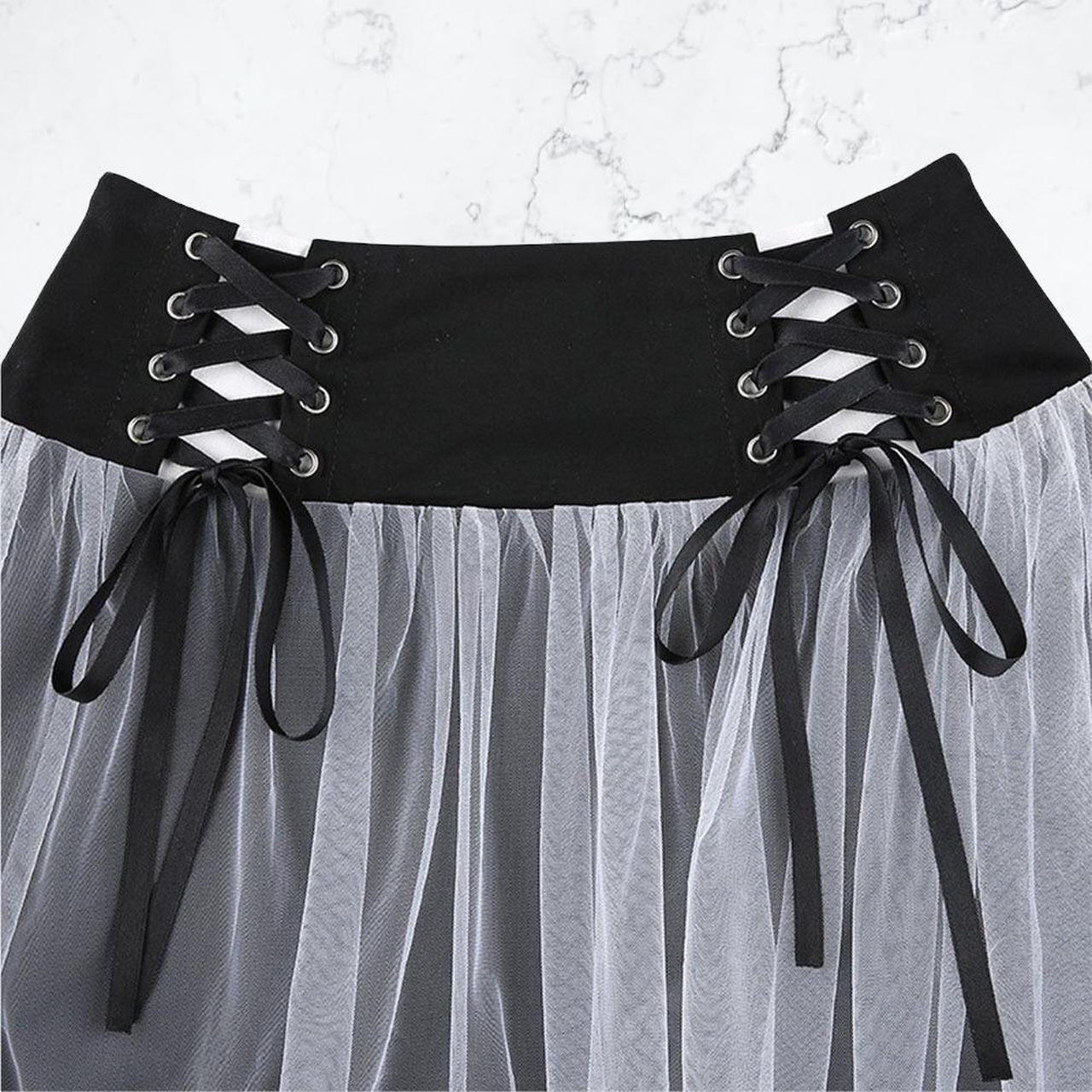 Black Lace Up Mesh Gothic Tutu Skater Skirt