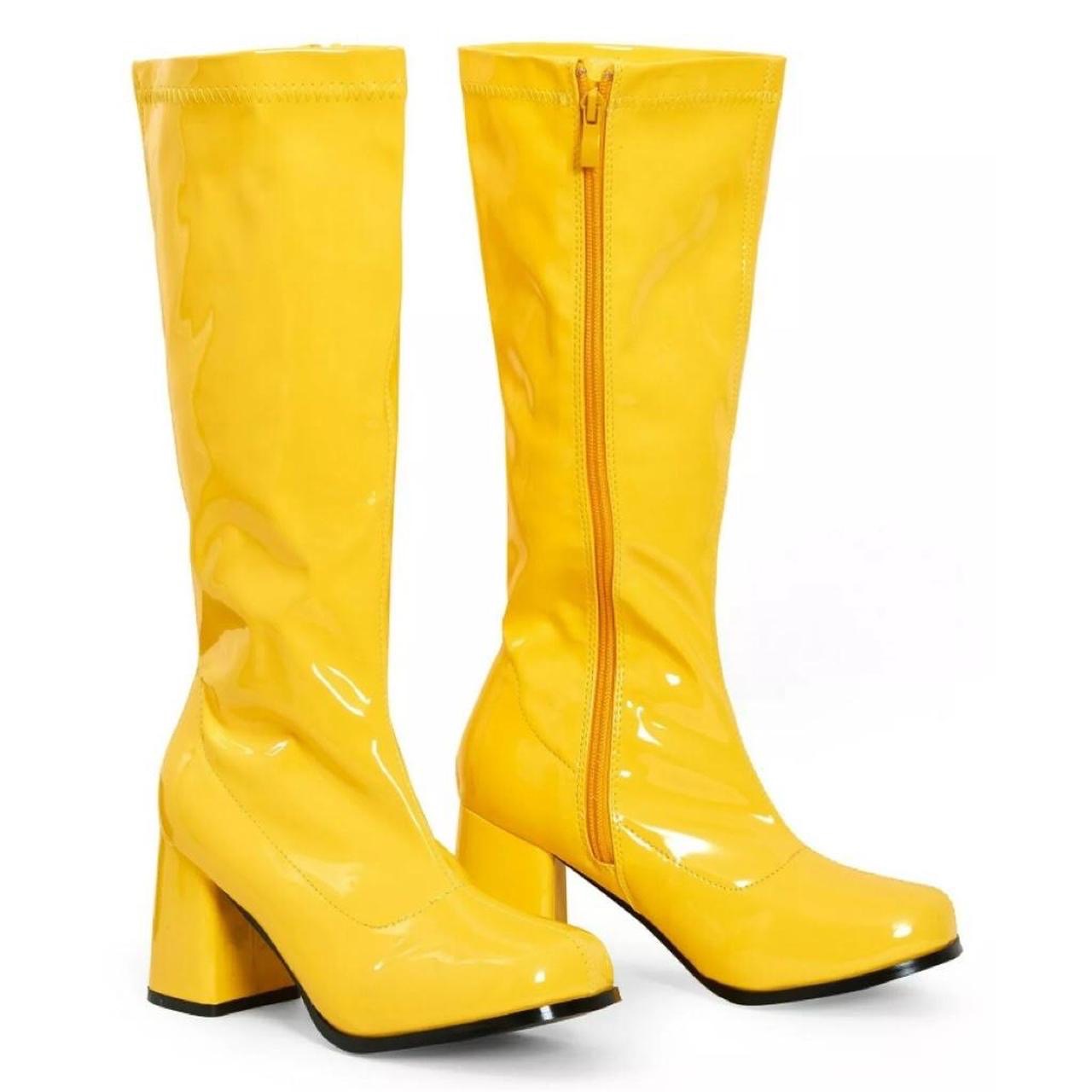 Yellow Patent Faux Leather Go Go Knee High Boots