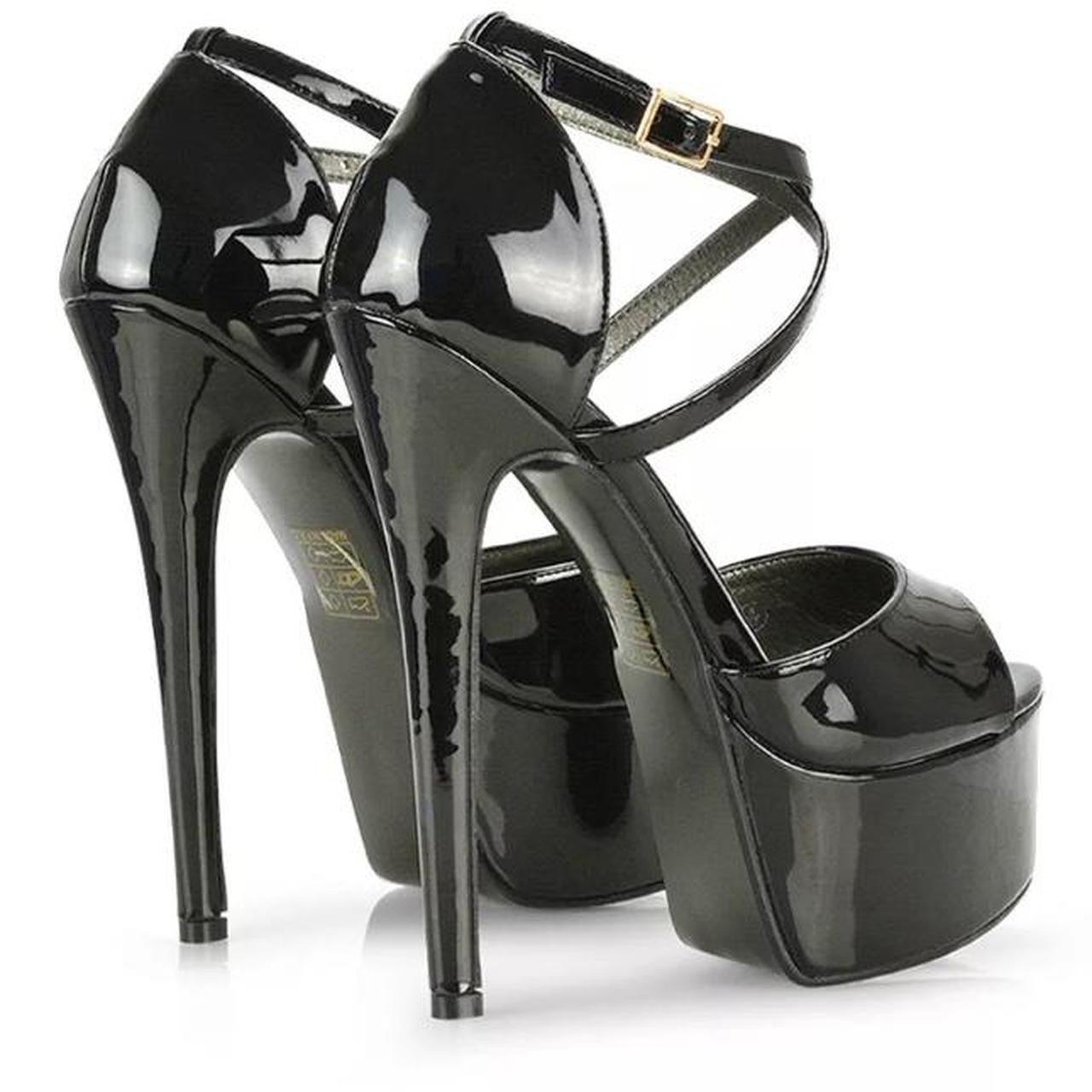 Black Faux Leather Platform Stiletto Heels