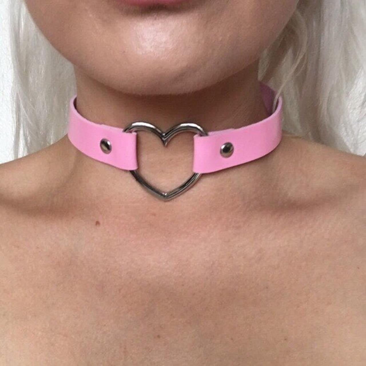 Pink Faux Leather Heart Choker