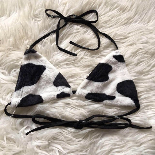 Cow Print Fluffy Triangle Cup Bralet