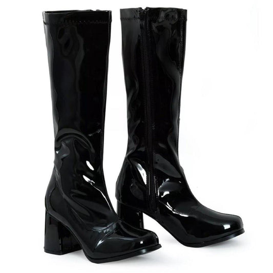 Black Patent Faux Leather Go Go Knee High Boots