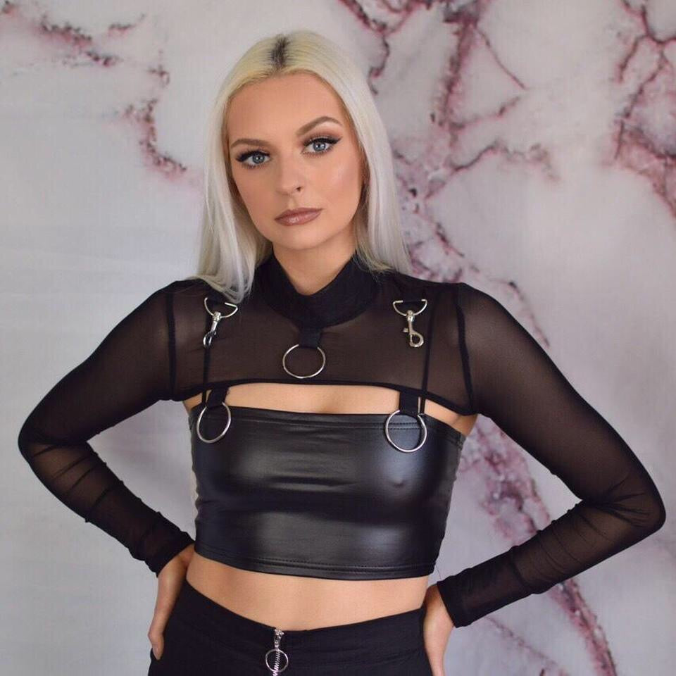 Black Mesh Techno Metal Festival Crop Top