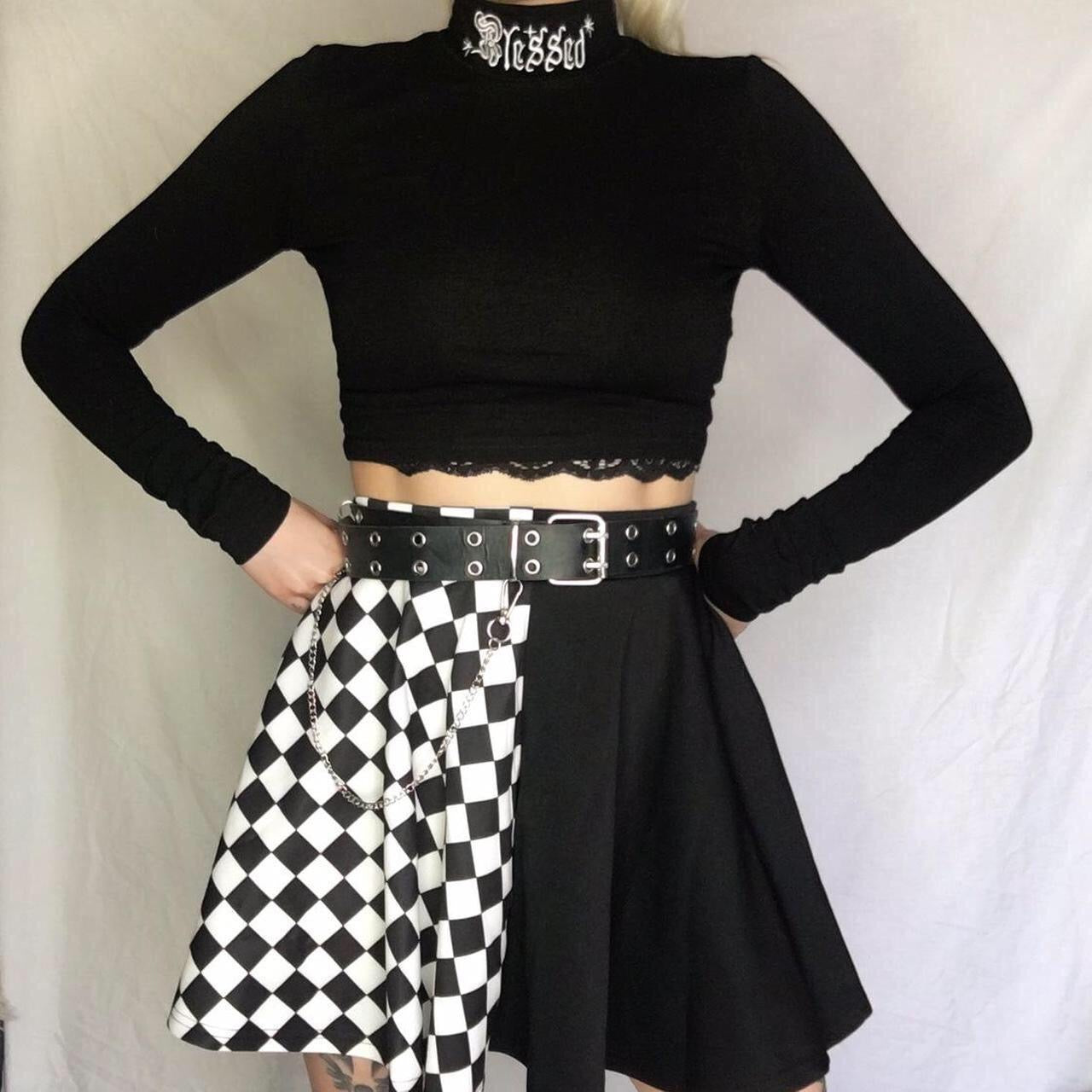 Black and White Checkerboard Gothic Skater Skirt