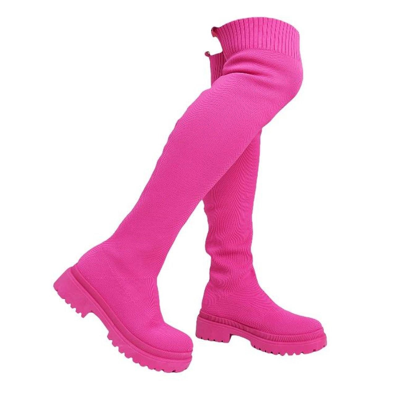Pink Over Knee Chunky Sock Boots