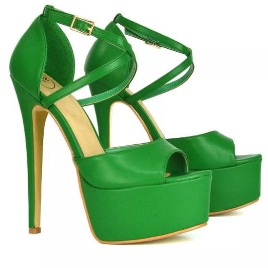 Green Faux Leather Platform Stiletto Heels