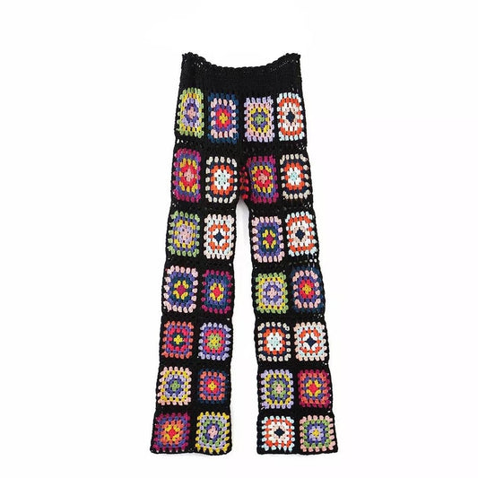 Black Floral Crochet Wide Leg Trousers