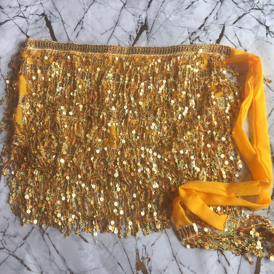 Gold Sequin Tassel Mini Wrap Skirt