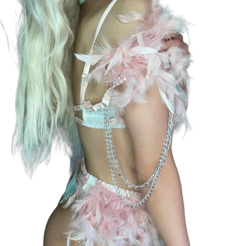 Feather and Chain 4 Piece Lingerie Set