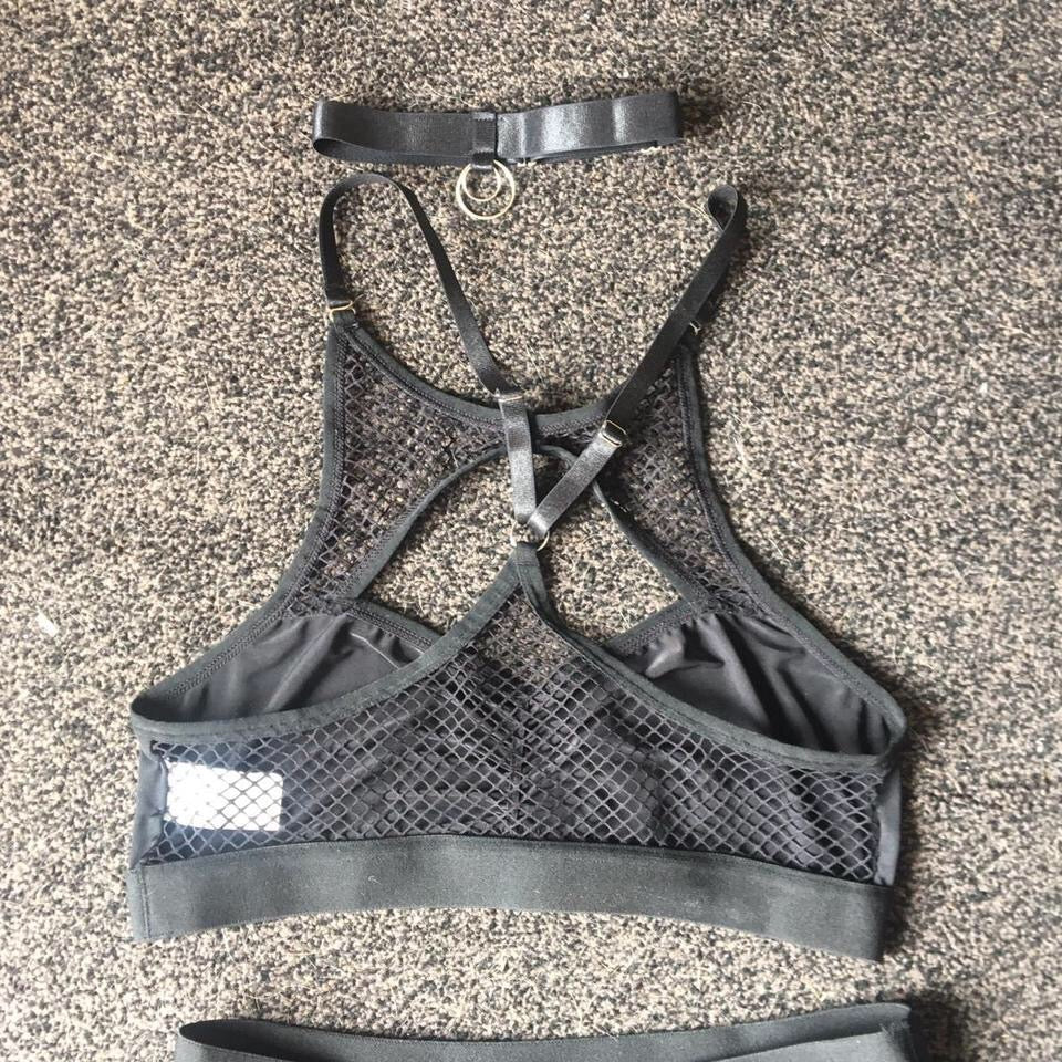 Black Fishnet Rave 3 Piece Shorts Set