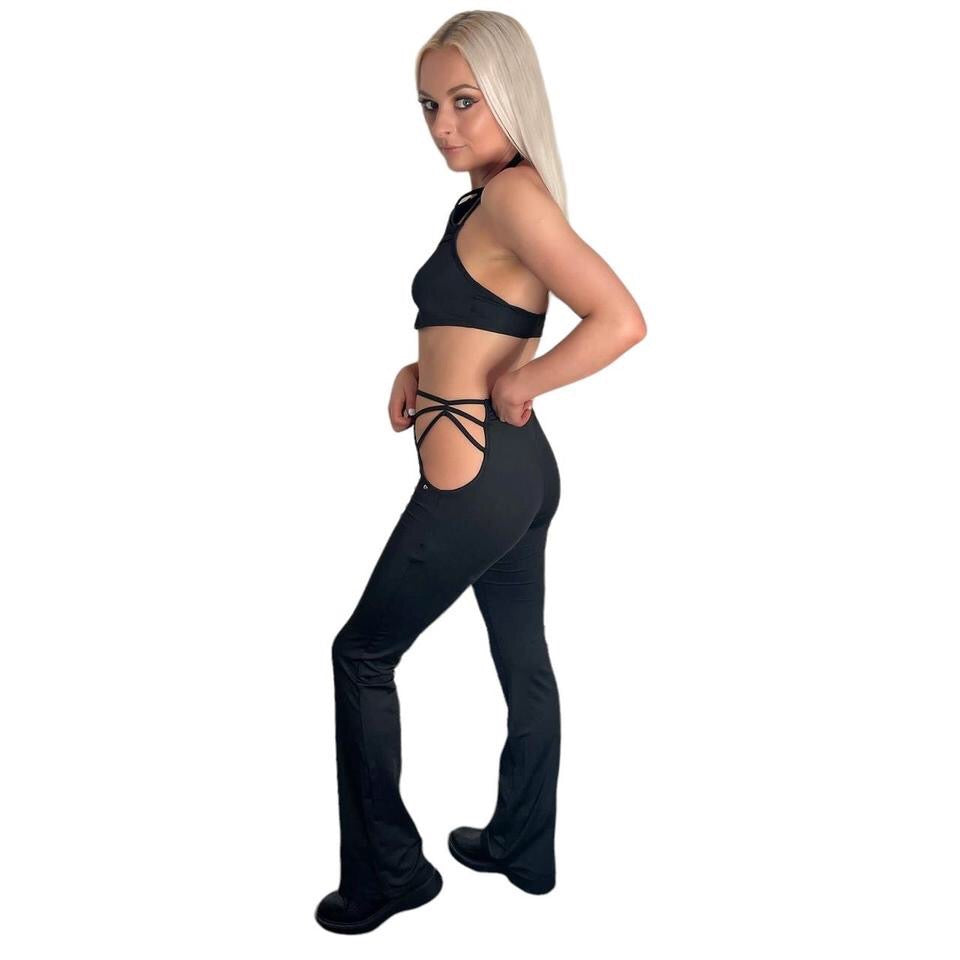 Black Cut Out Festival Flares and Crop Top Studded Set