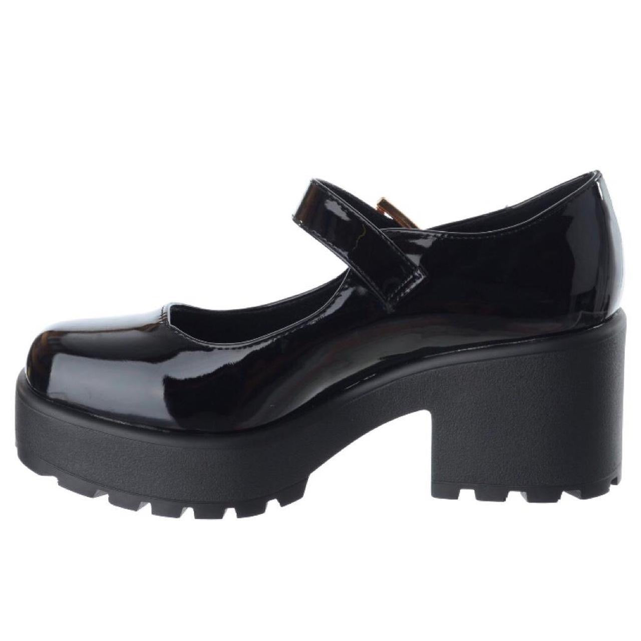 Black Patent Faux Leather Chunky Mary Jane Shoes