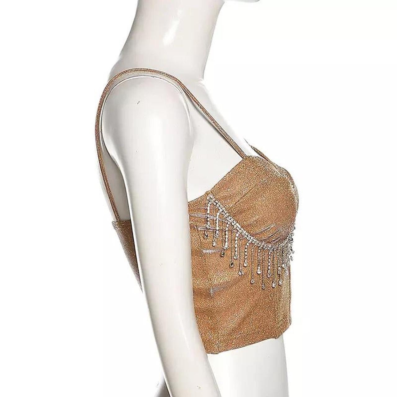 Gold Sparkle Diamanté Tassel Party Crop Top