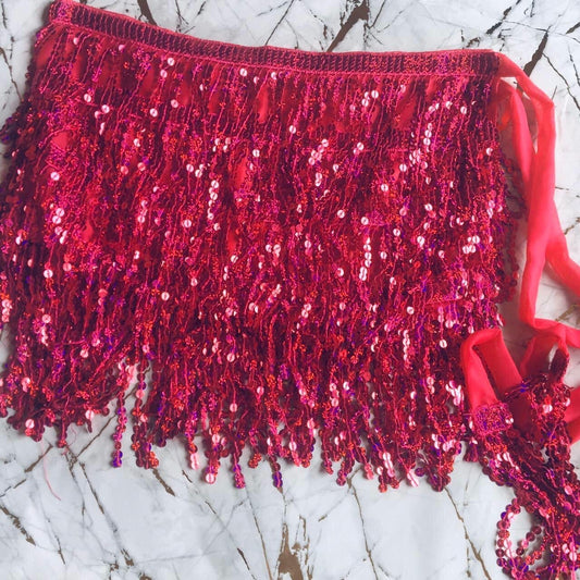 Pink Sequin Tassel Mini Wrap Skirt