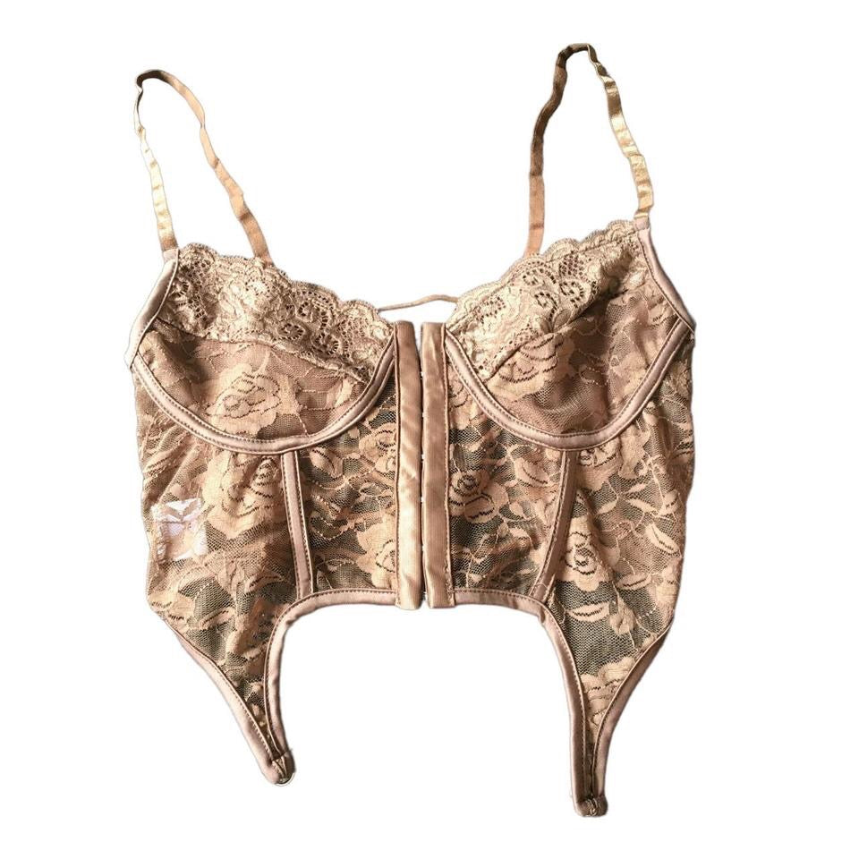 Brown Floral Lace Bustier Crop Top