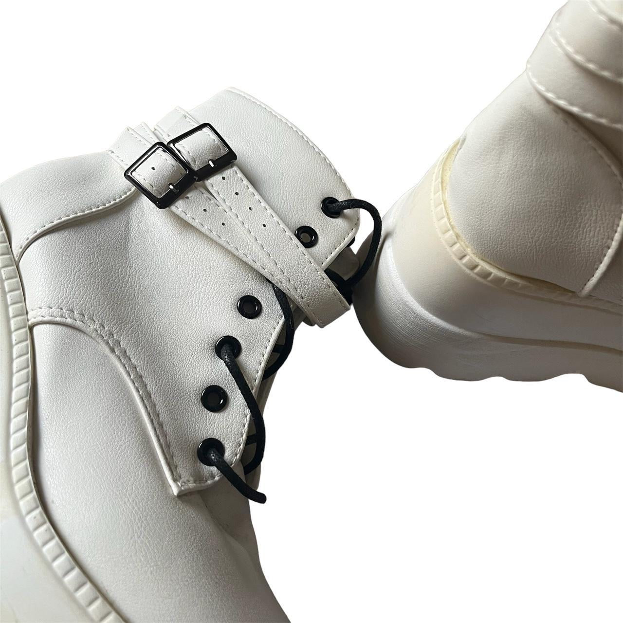White Punk Chunky Platform Combat Boots