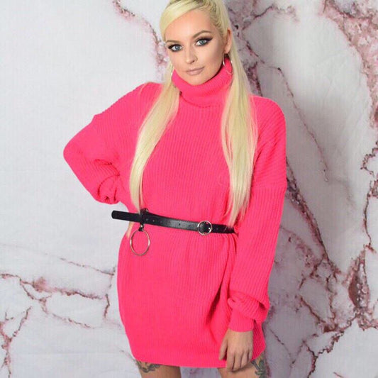 Neon Pink Oversized Knitted Jumper Dress