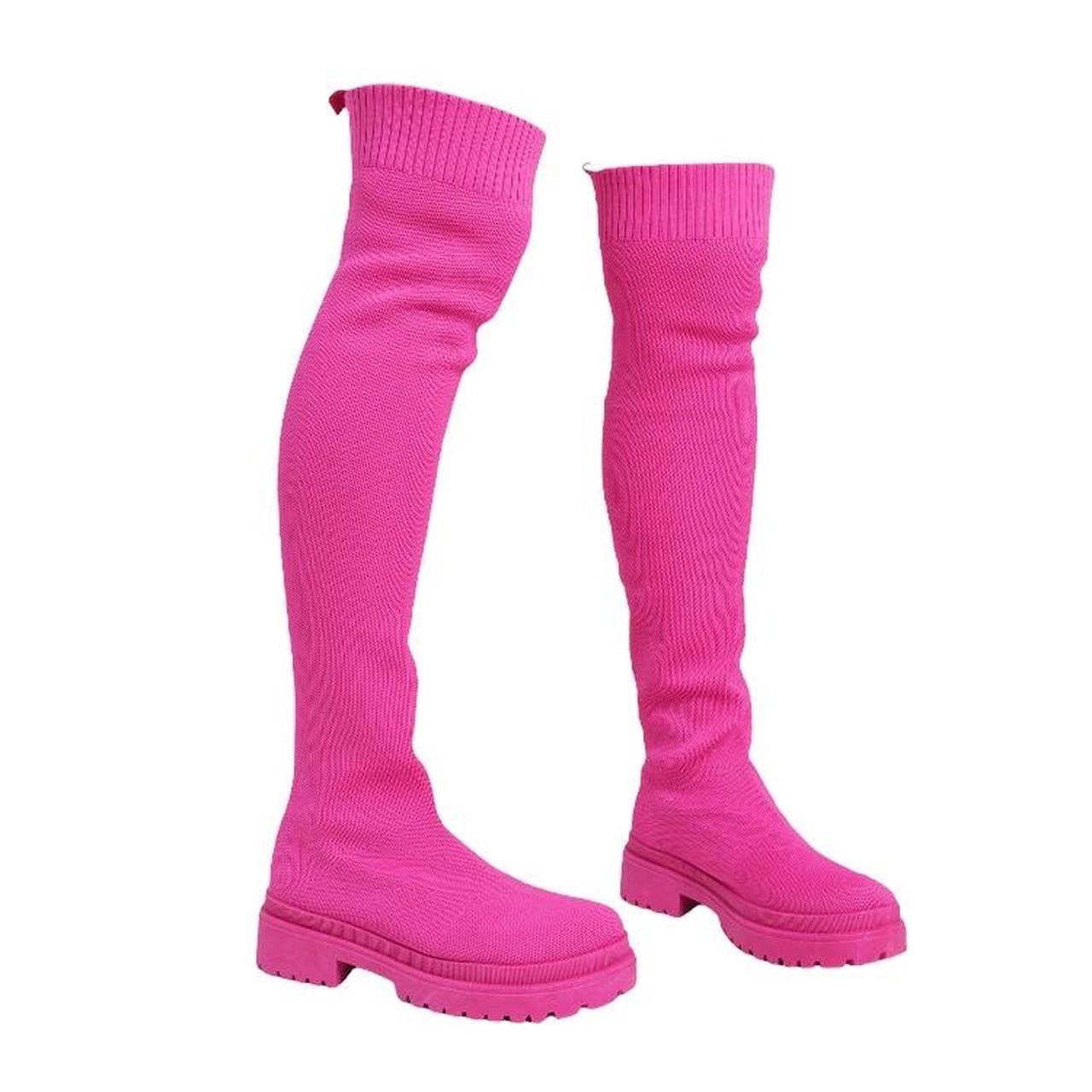 Pink Over Knee Chunky Sock Boots