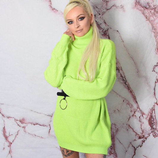 Neon Green Oversized Knitted Jumper Dress