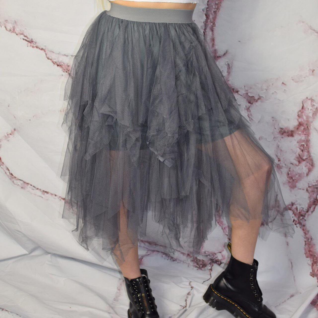 Grey Mesh Tiered Floaty Midi Maxi Skirt