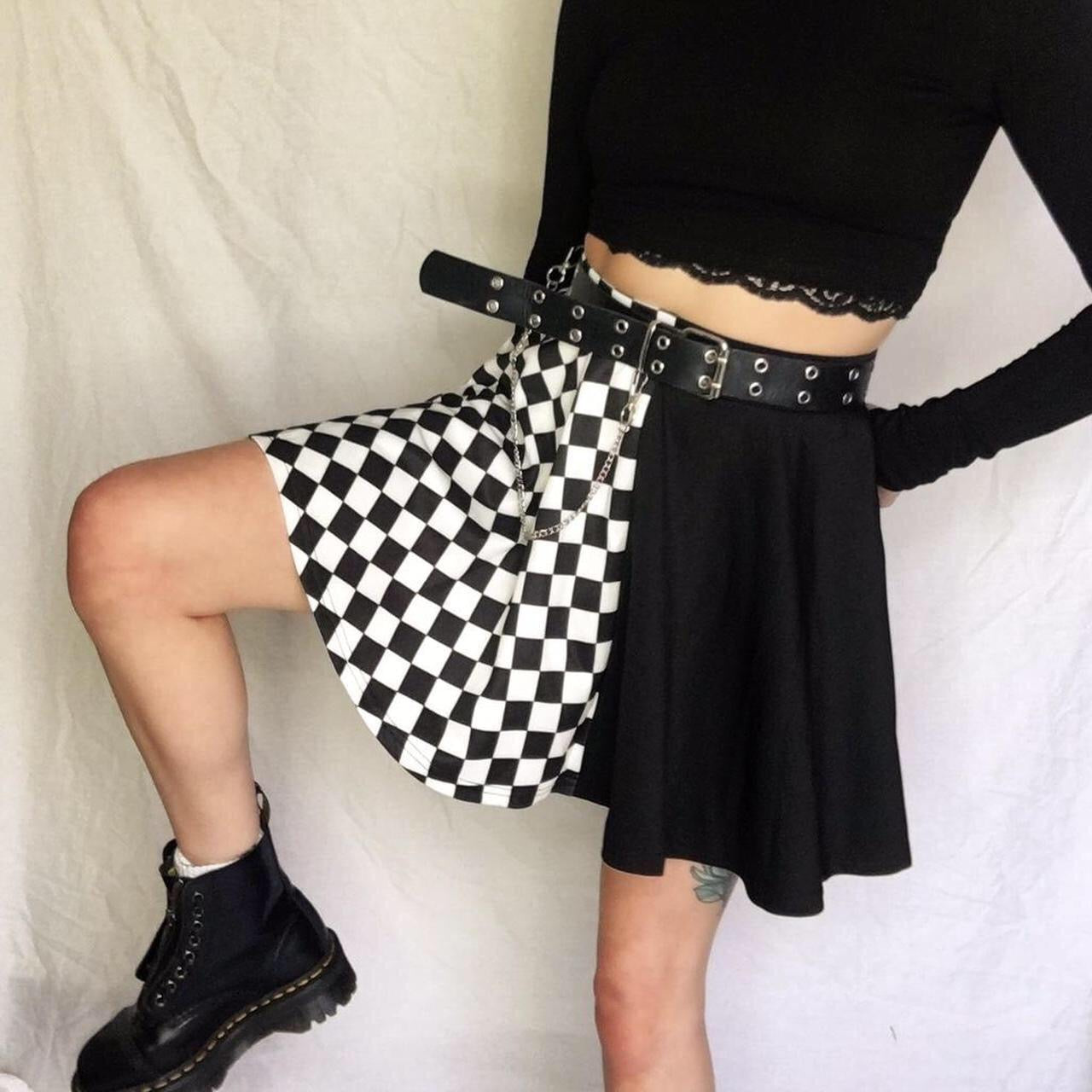 Black and White Checkerboard Gothic Skater Skirt