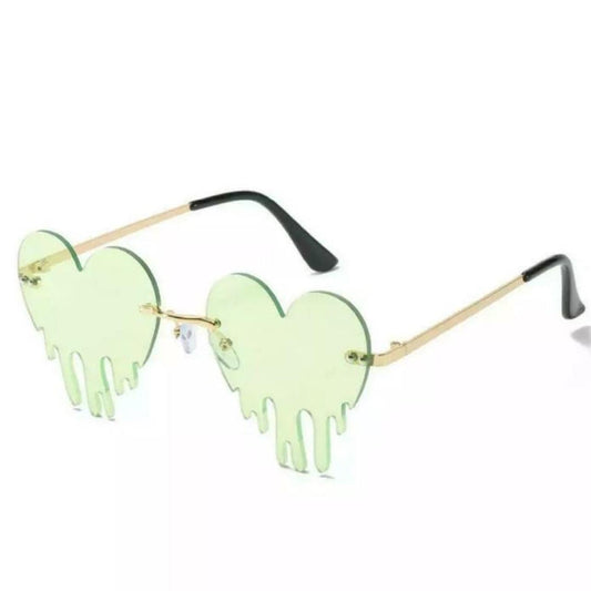 Green Dripping Heart Frame Sunglasses