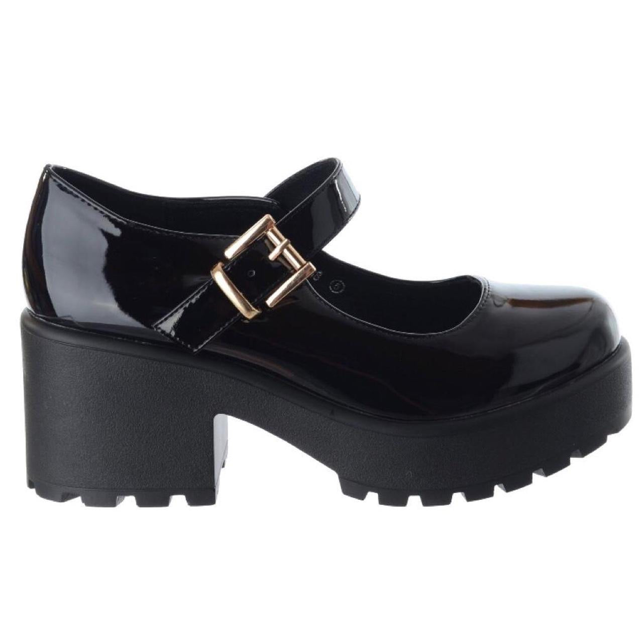 Black Patent Faux Leather Chunky Mary Jane Shoes