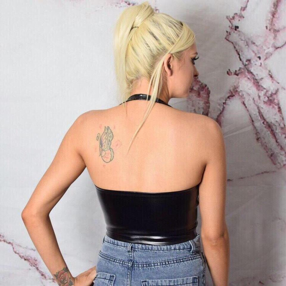 Black Faux Leather Lace Up Crop Top