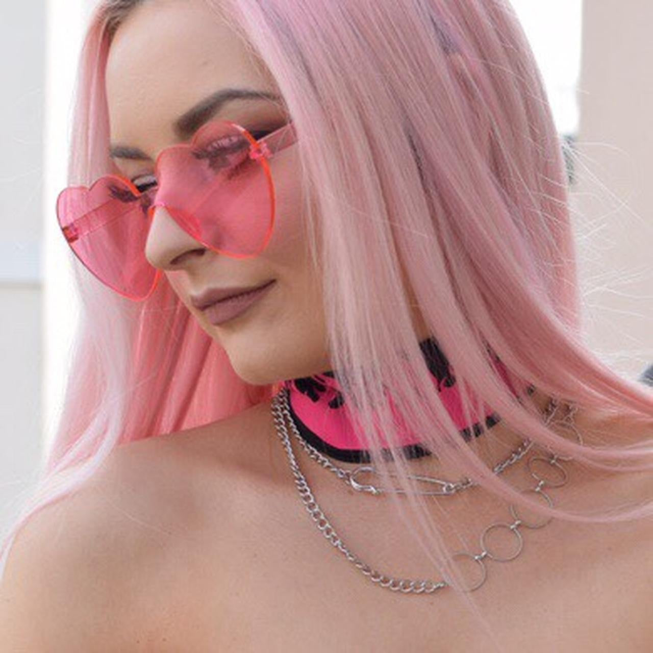 Pink Heart Shaped Frameless Sunglasses