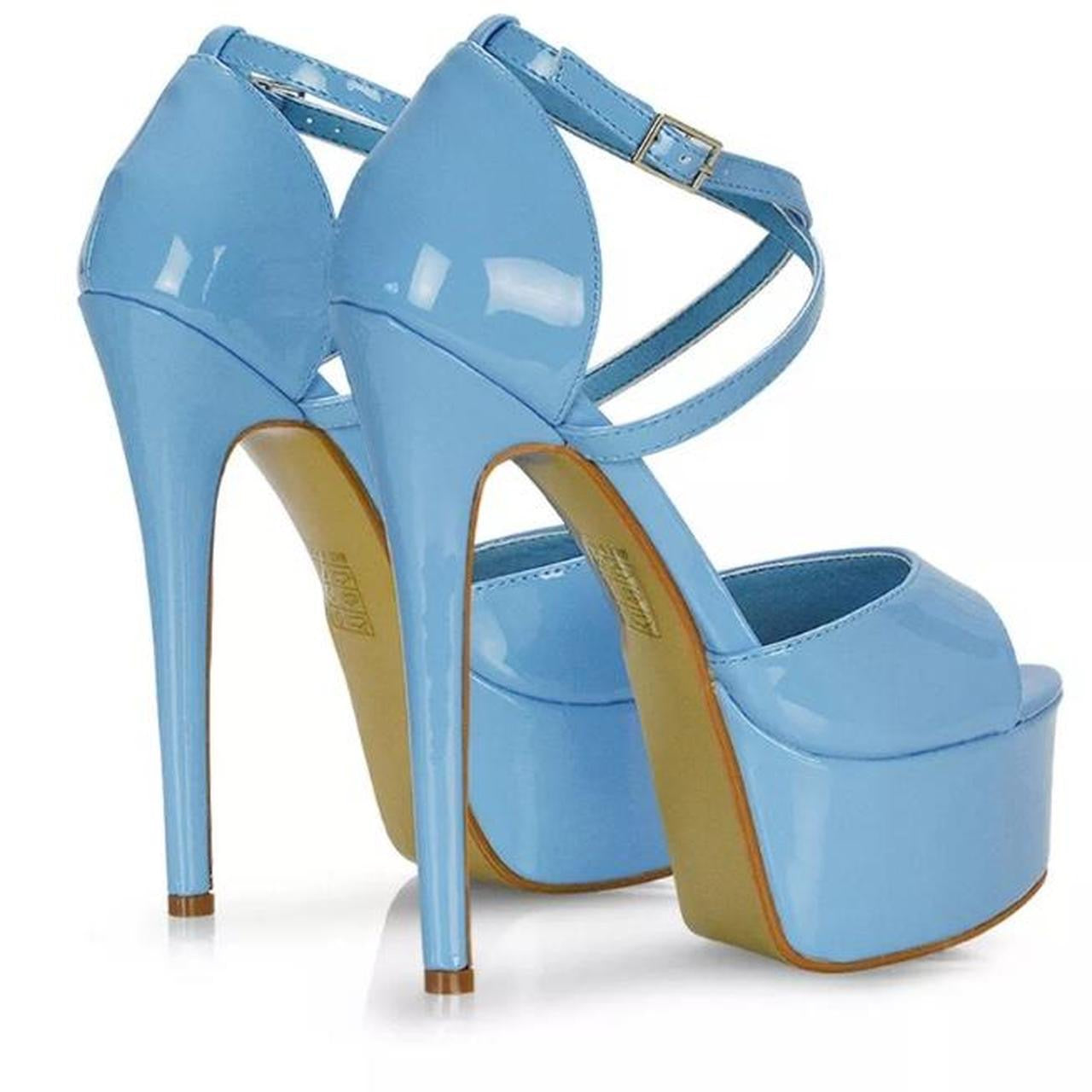Blue Patent Faux Leather Platform Stiletto Heels