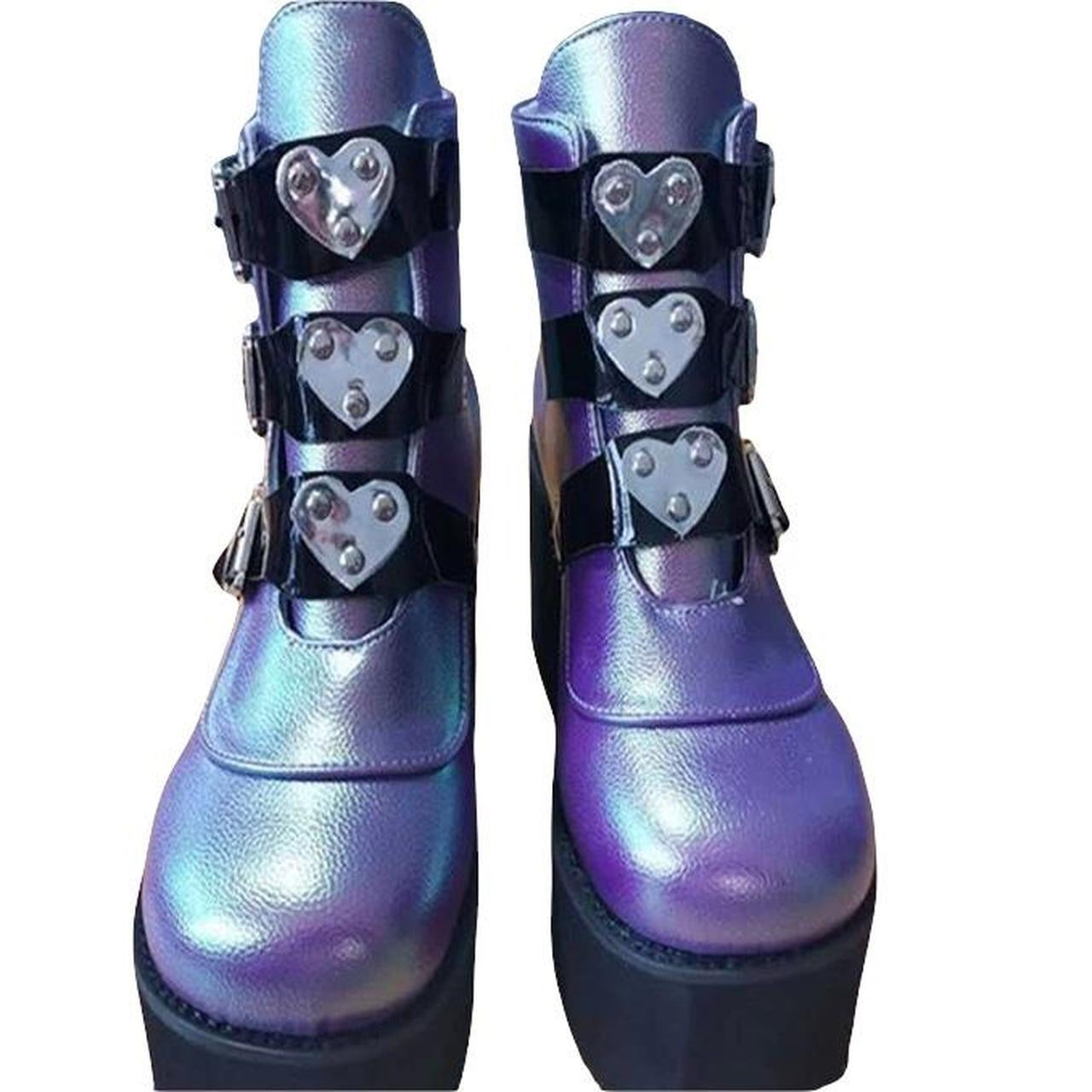 Purple Metallic Faux Leather Punk Platform Boots