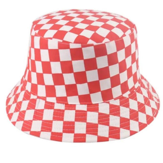 Red and White Checkerboard Bucket Hat