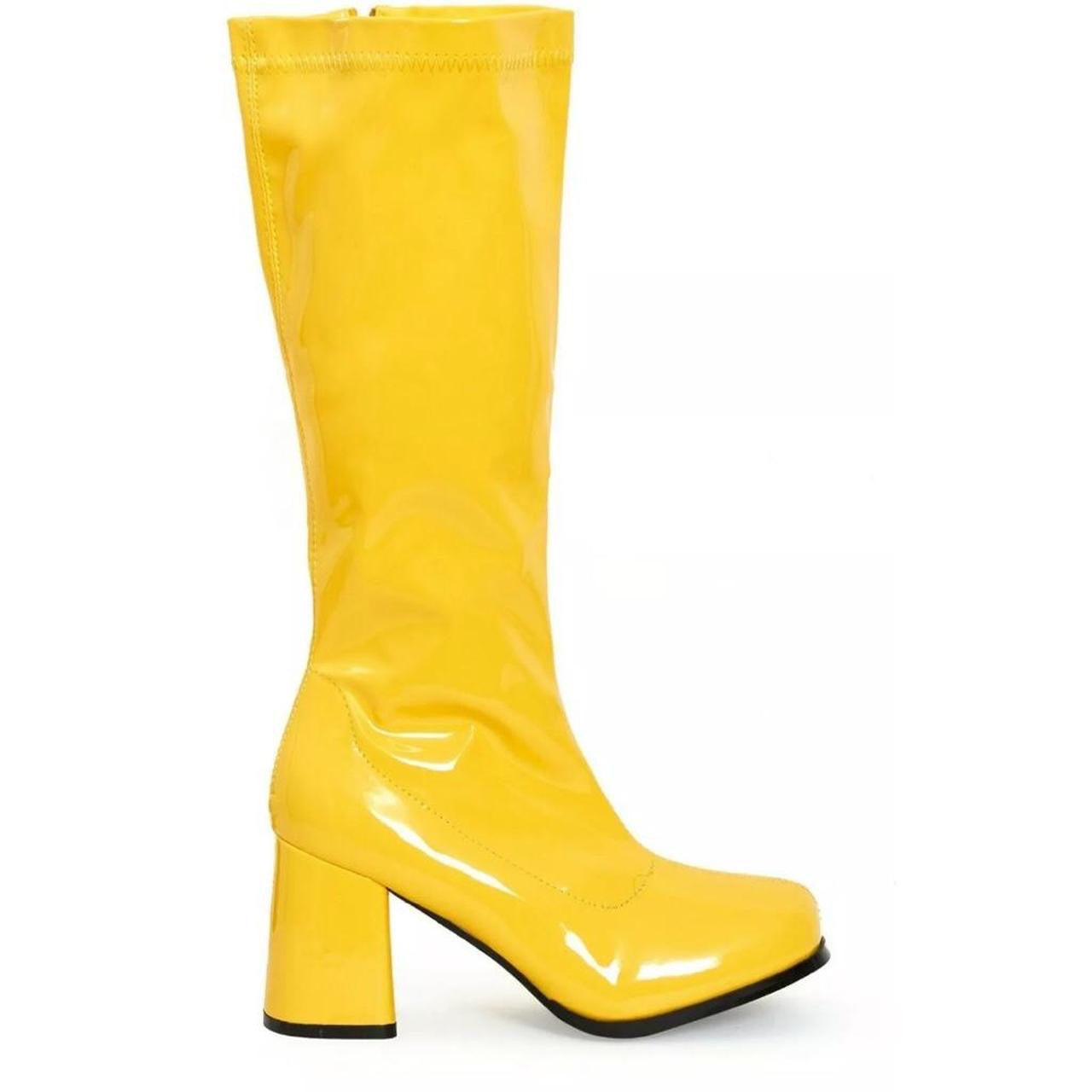 Yellow Patent Faux Leather Go Go Knee High Boots